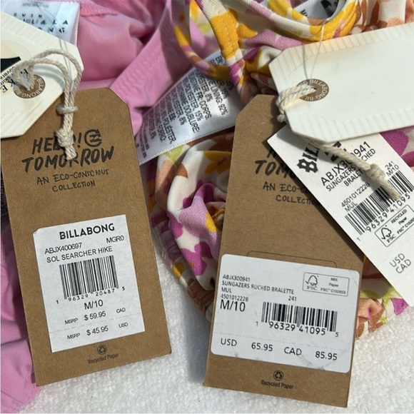 Billabong Medium Bikini Sungazers Ruched Bralette Floral Sol Searcher Hike NWT - Picture 12 of 12